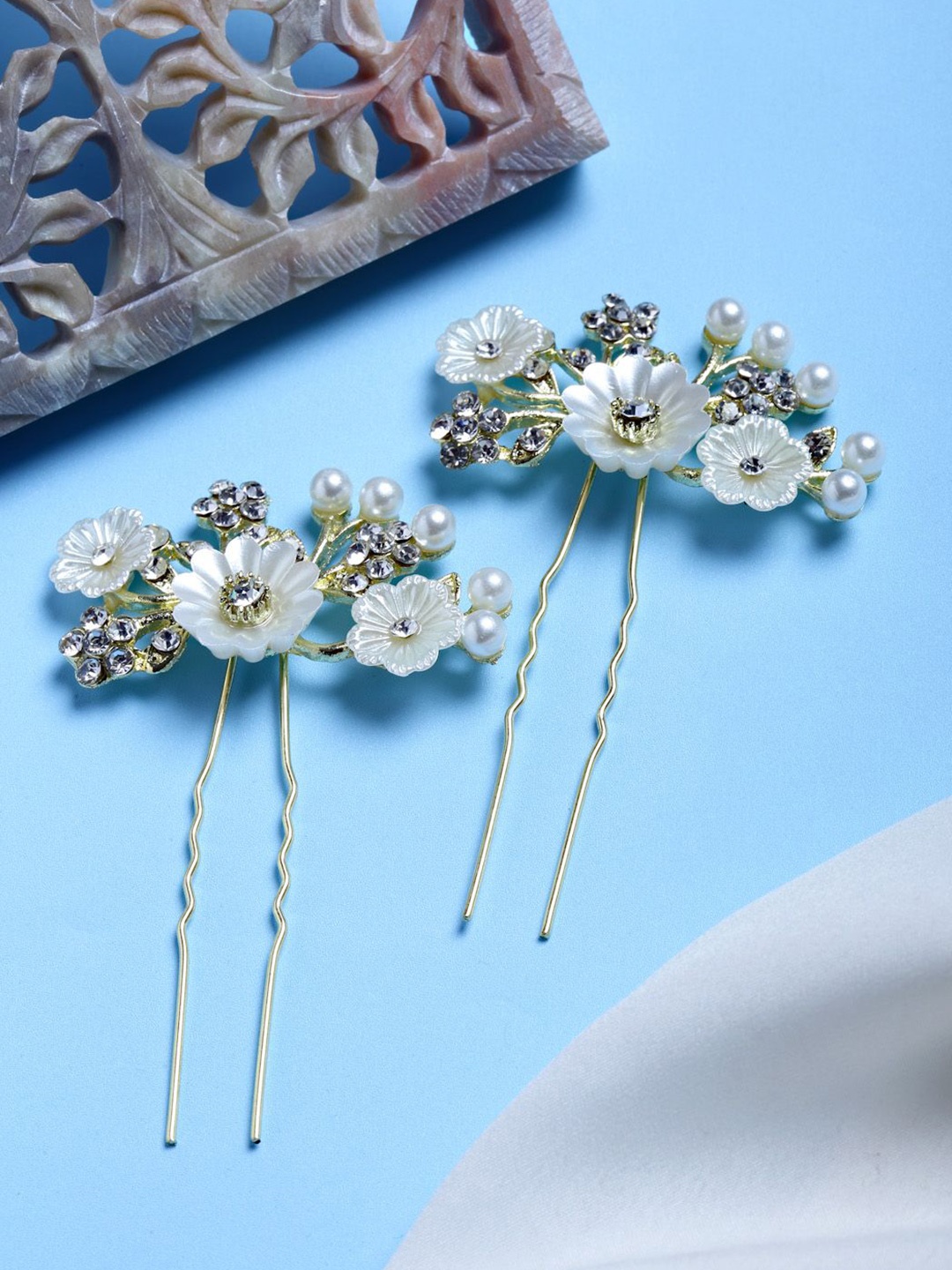 

VOGUE HAIR ACCESSORIES Women Set of 2 Beaded U Pins, Off white