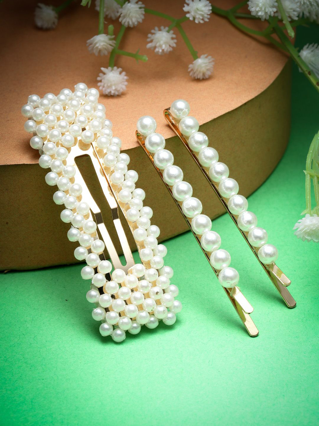 

VOGUE HAIR ACCESSORIES Women Set of 3 Beaded Tic Tac Hair Clip, Off white