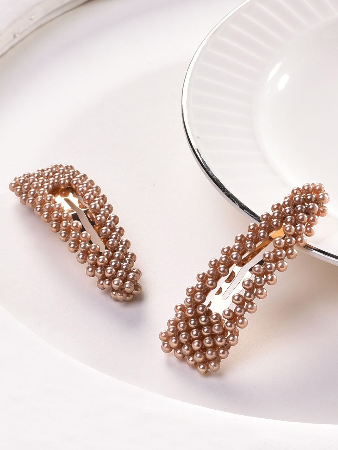 

VOGUE HAIR ACCESSORIES Women Set of 2 Beaded Tic Tac Hair Clip, Gold