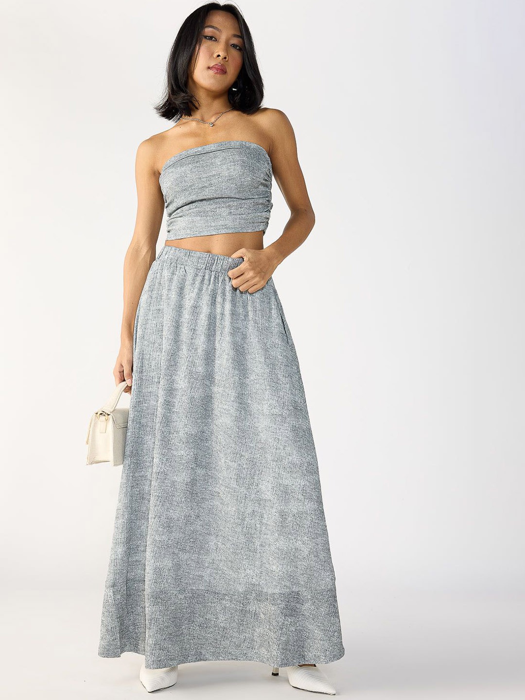 

FREAKINS Strapless Crop Top & Skirt, Grey