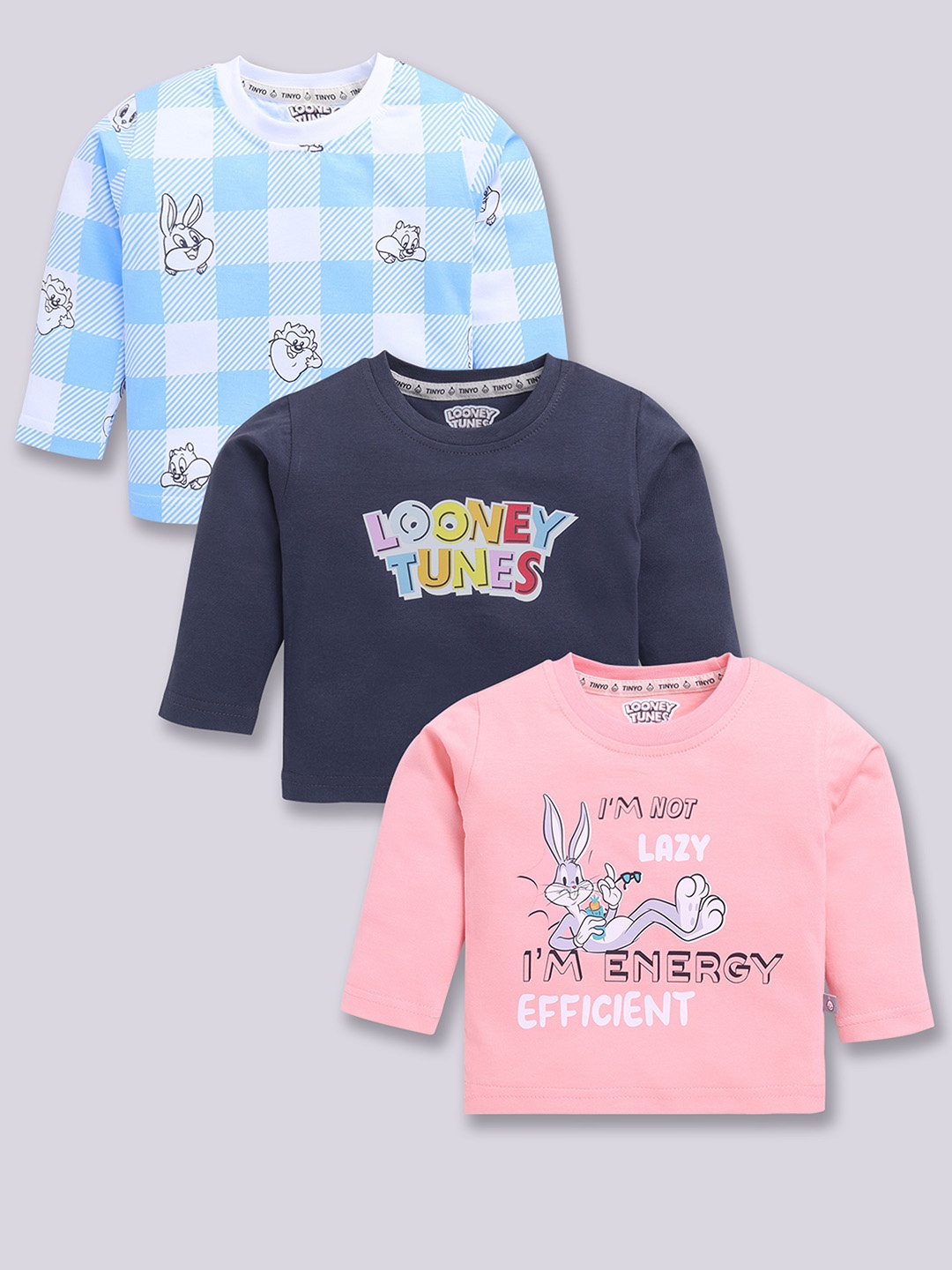 

YK X Tinyo Infant Boys Set of 3 Looney Tunes Printed Cotton T-shirts, Assorted