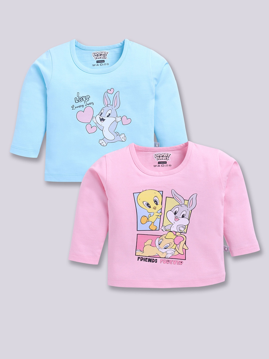 

YK X Tinyo Infant Girls Set of 2 Looney Tunes Printed Cotton T-shirts, Assorted