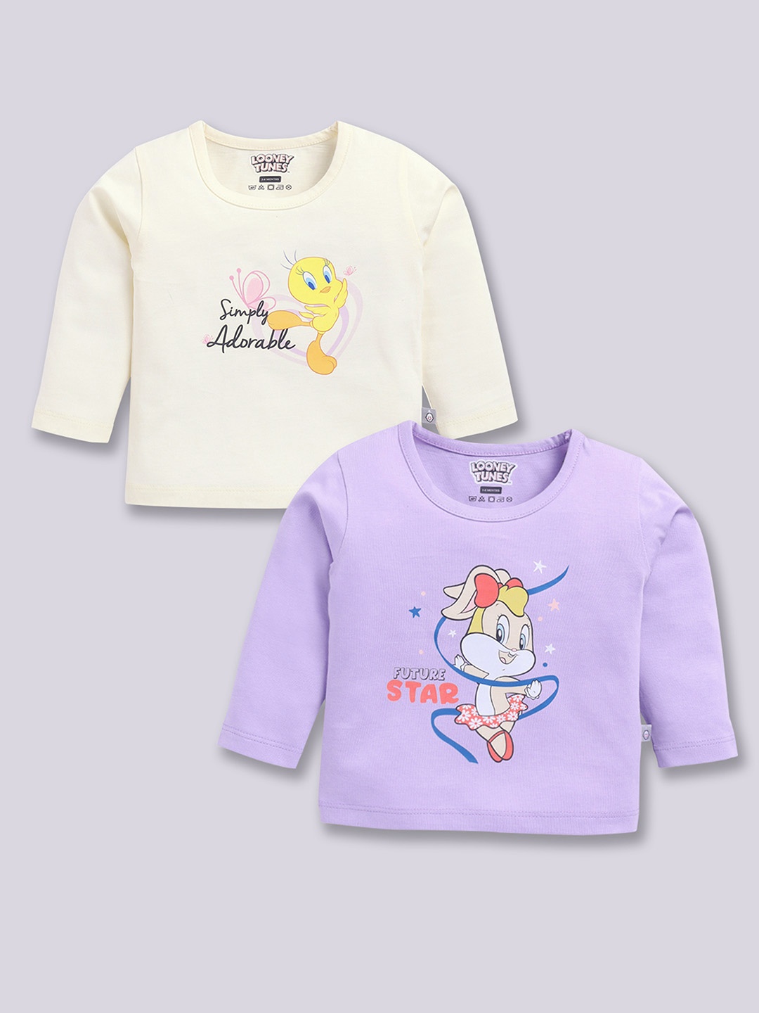 

YK X Tinyo Infant Girls Set of 2 Assorted Looney Tunes Printed T-shirts
