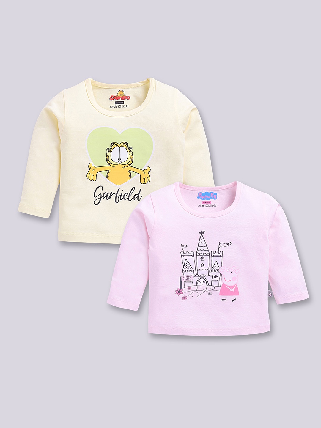 

YK X Tinyo Infant Girls Set of 2 Garfield Printed Cotton T-shirts, Assorted