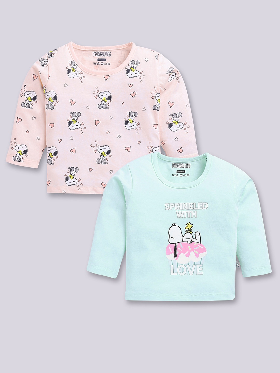 

YK X Tinyo Infant Girls Set of 2 Assorted Printed Cotton T-shirts