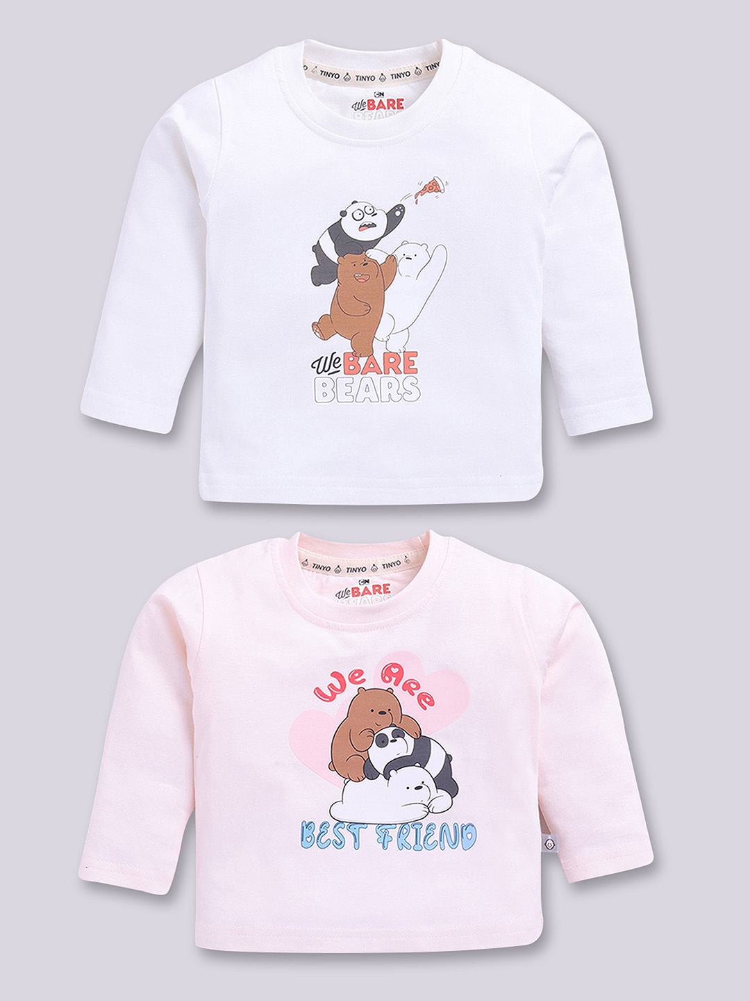 YK X Tinyo Infant Boys Pack of 2 Assorted Printed Pure Cotton T-shirts