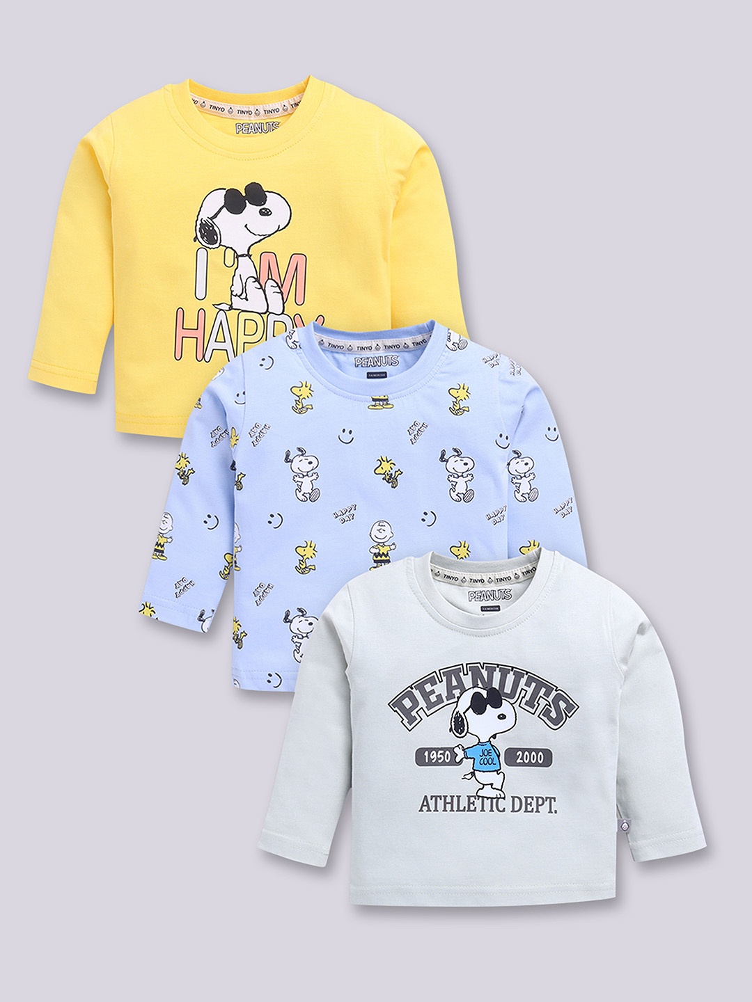

YK X Tinyo Infant Boys Set of 3 Printed Cotton T-shirts, Assorted