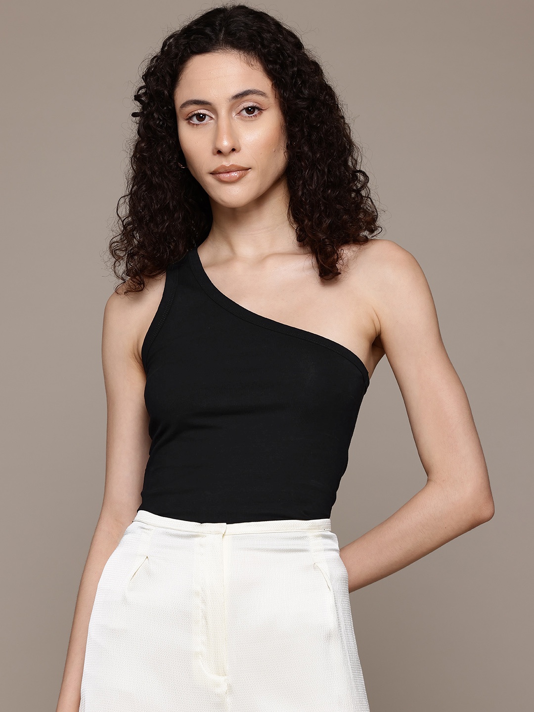 

MANGO One Shoulder Top, Black