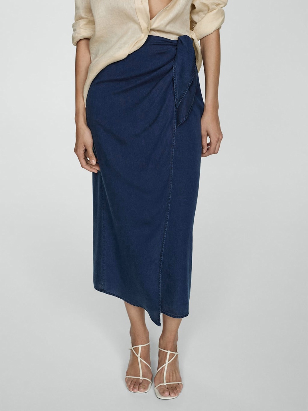 

MANGO Cross-Over Tie-Up Sarong Style Skirt, Navy blue