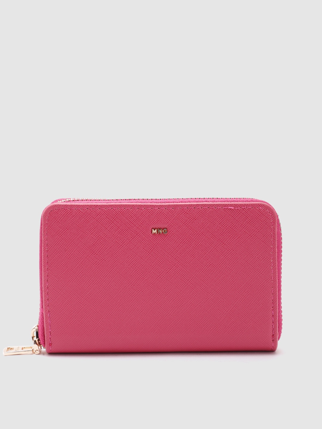 

MANGO Women Geometric Textured Zip Around Wallet, Fuchsia