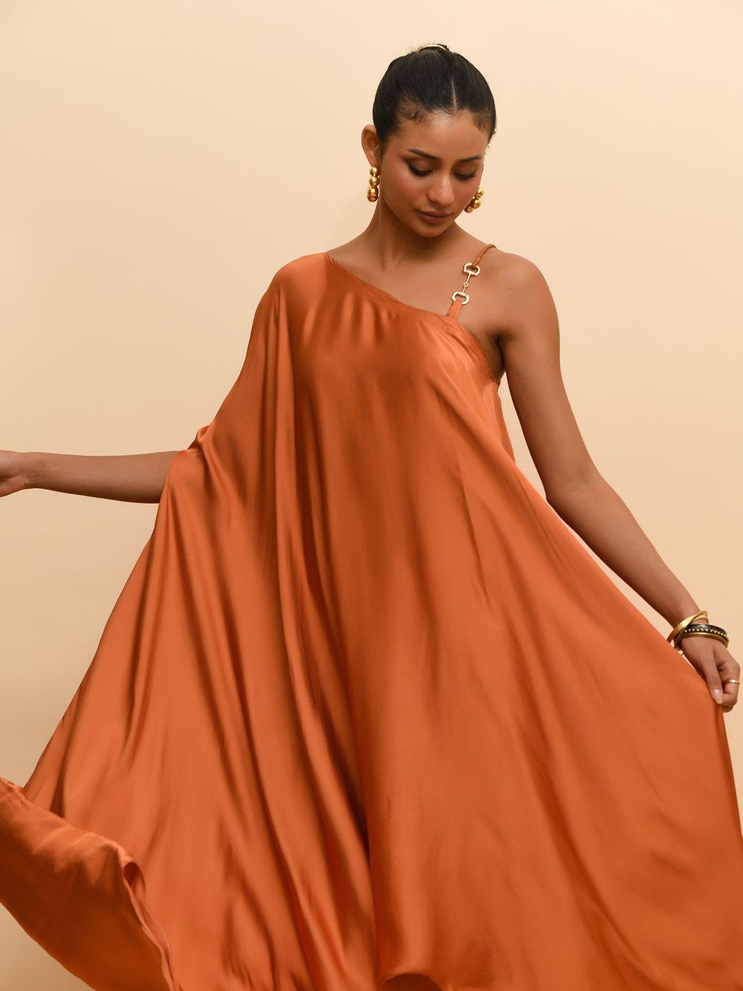 

R.Y by Rishi and Vibhuti Asymmetric Neck Maxi Dress, Tan