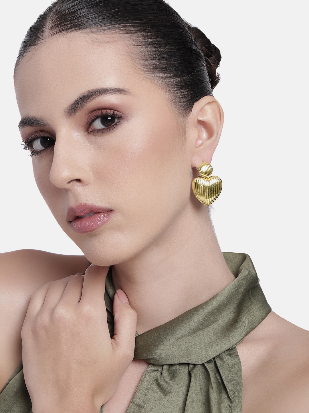 

Estele Gold Plated Heart Shaped Fancy Demifine Drop & Dangling Earrings
