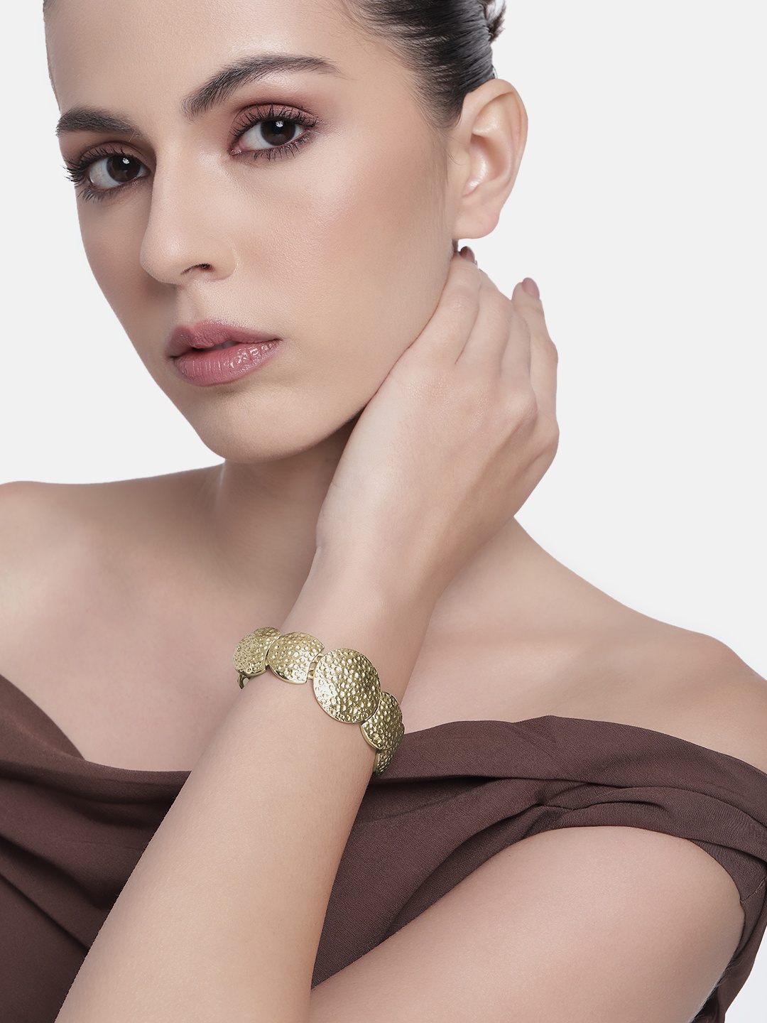 

Estele Gold Plated Stylish Chunky Beaten Bracelet