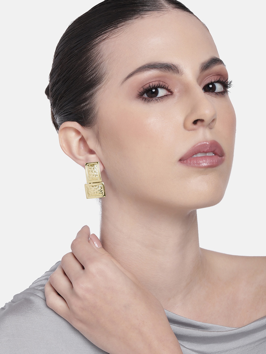 

Estele Gold Plated Geometric Designer Beaten Gold Earrings