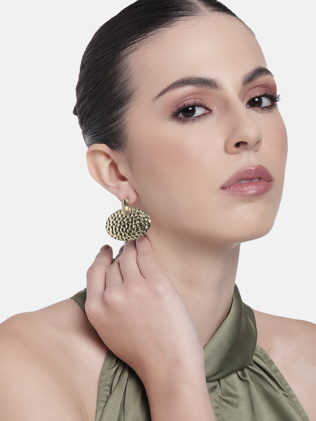 

Estele Gold Plated Elegant Elliptical Beaten Gold Earrings