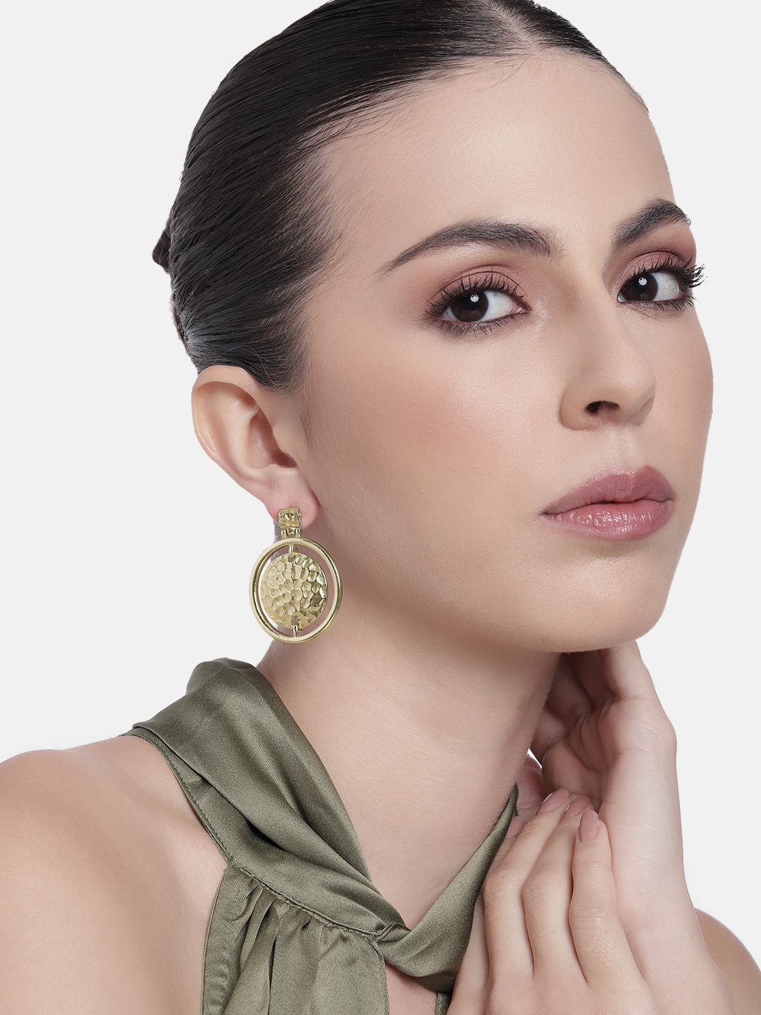 

Estele Gold Plated Circular Designer Beaten Gold Earrings