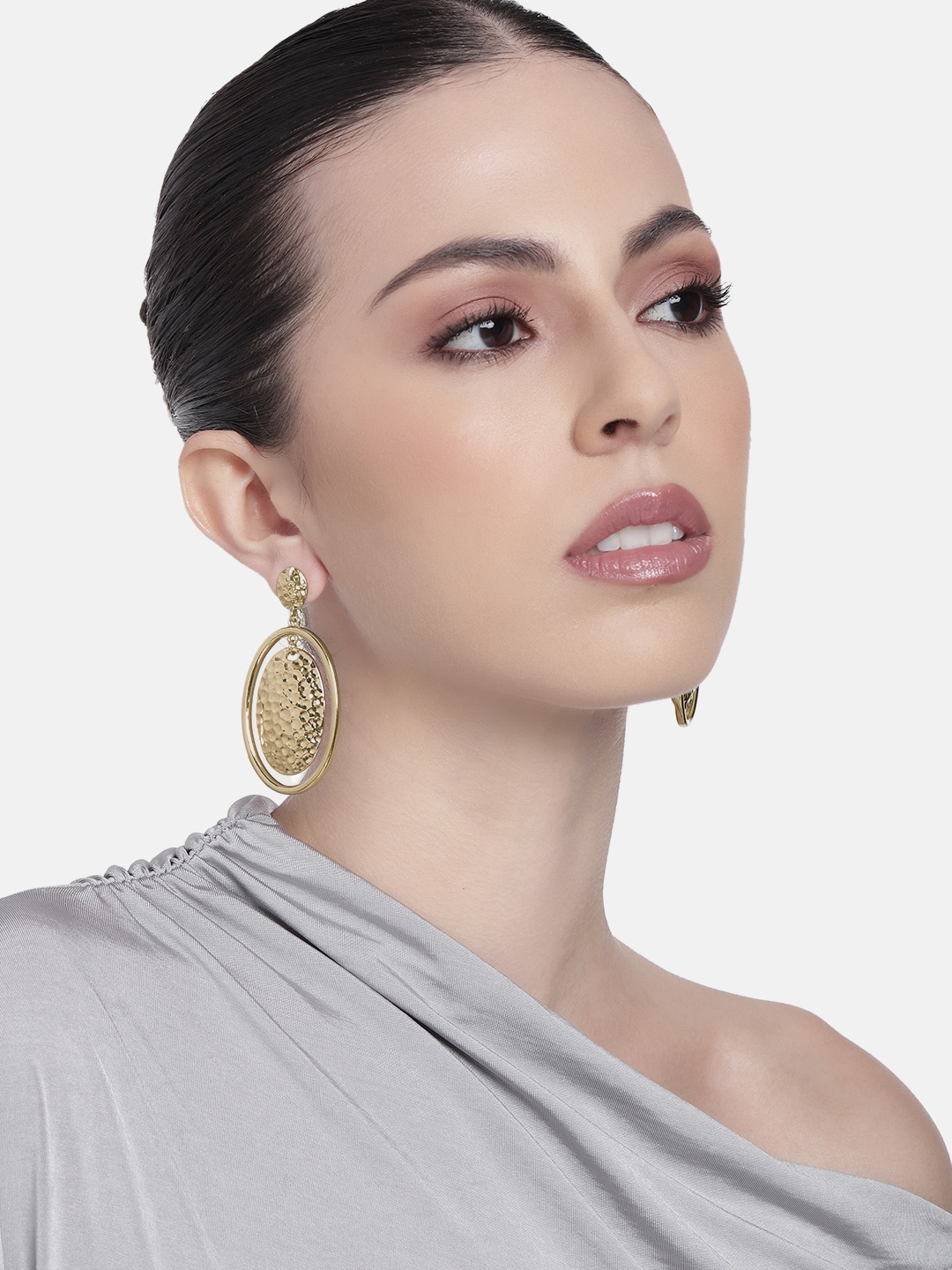 

Estele Gold Plated Bubble Drop Designer Beaten Gold Earrings