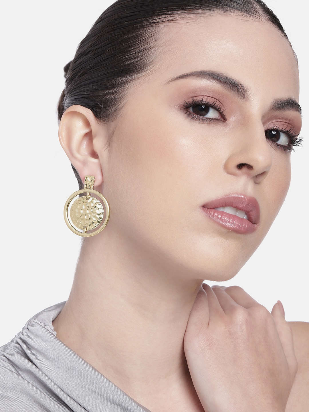 

Estele Gold Plated Concentric Circular Beaten Gold Earrings