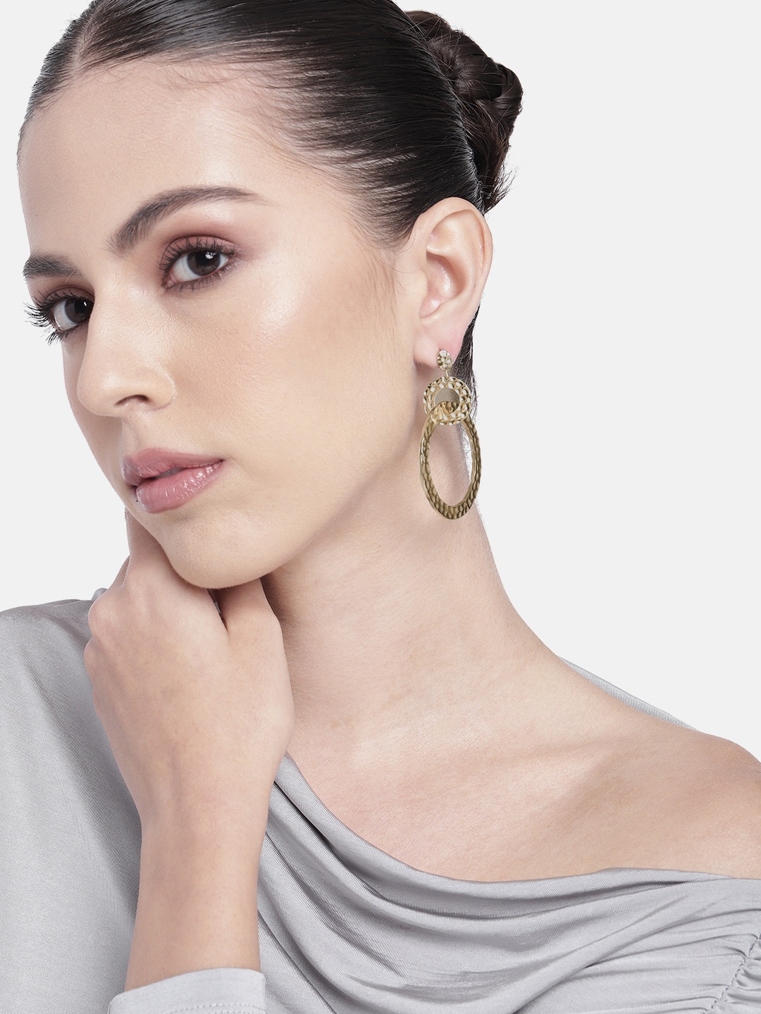 

Estele Gold Plated Circular Designer Beaten Gold Earrings