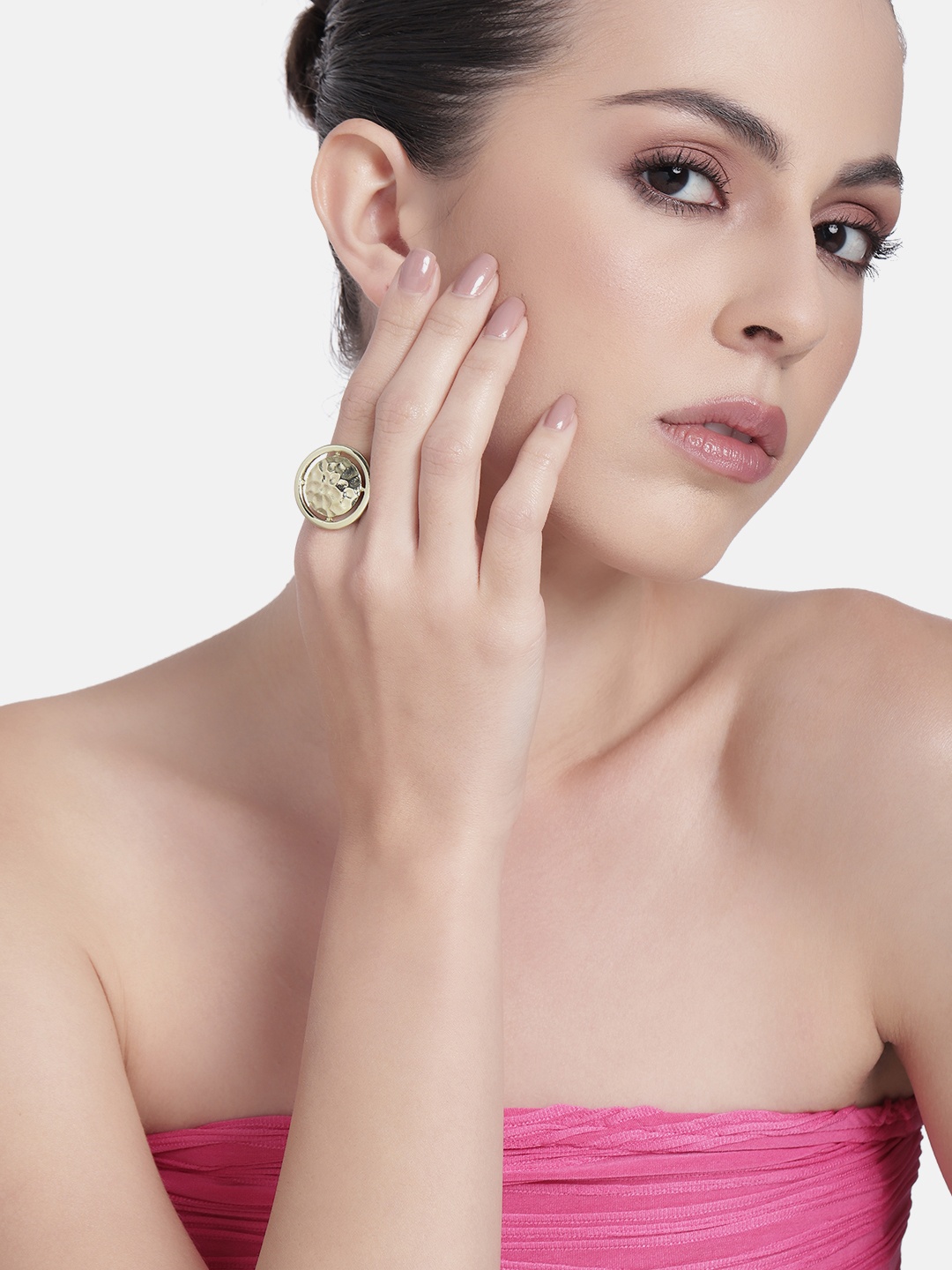 

Estele Women Gold Plated Trendy Circular Beaten Adjustable Finger Ring