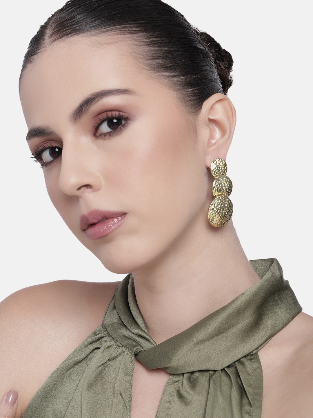

Estele Gold Plated Ravishing Beaten Gold Designer Drop & Dangle Earrings