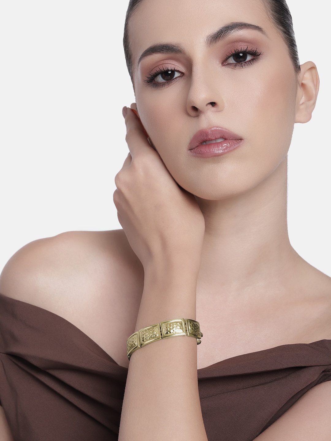 

Estele Gold Plated Stunning Elliptical Designer Beaten Bracelet