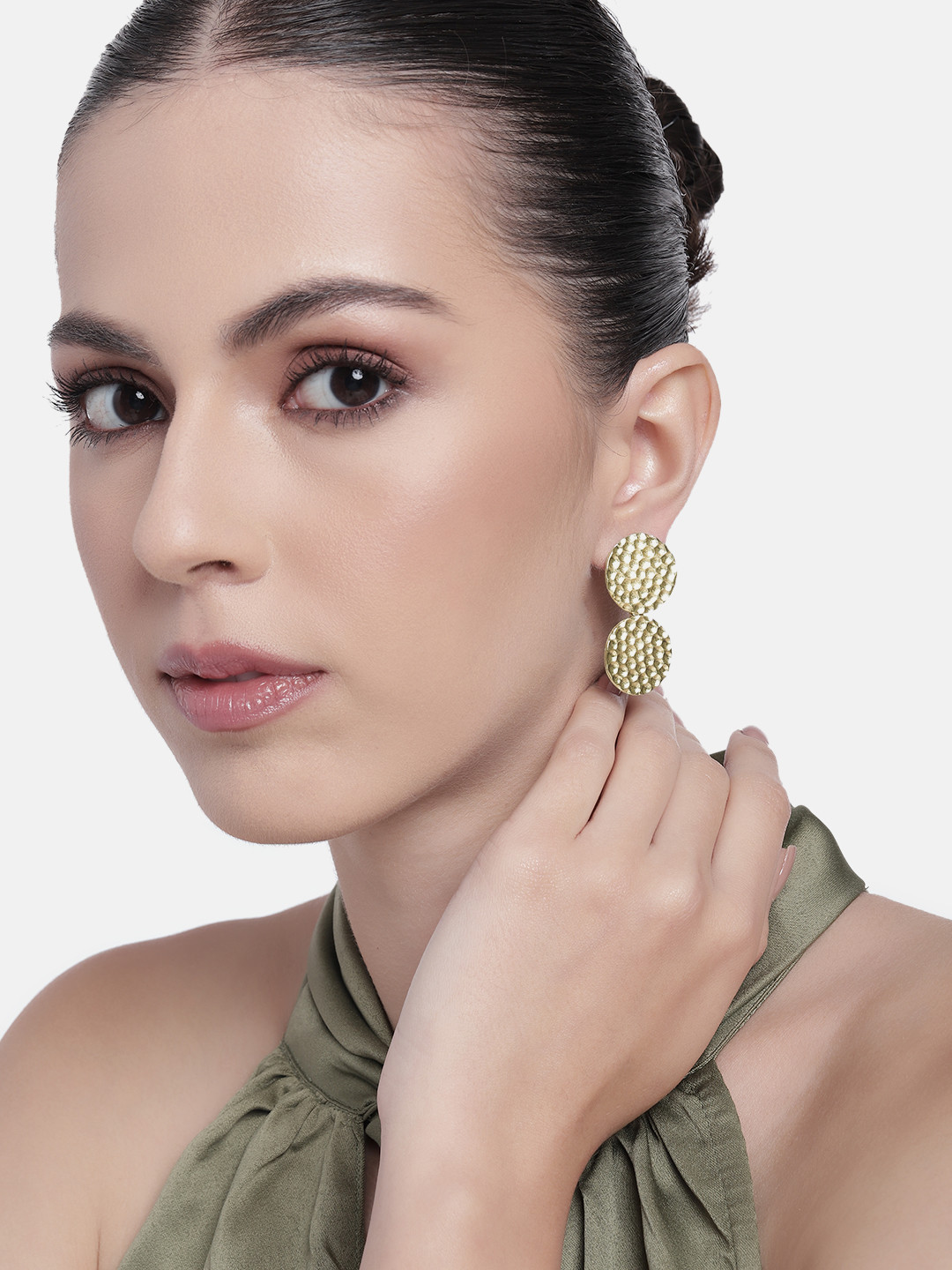 

Estele Gold Plated Circular Designer Beaten Gold Earrings
