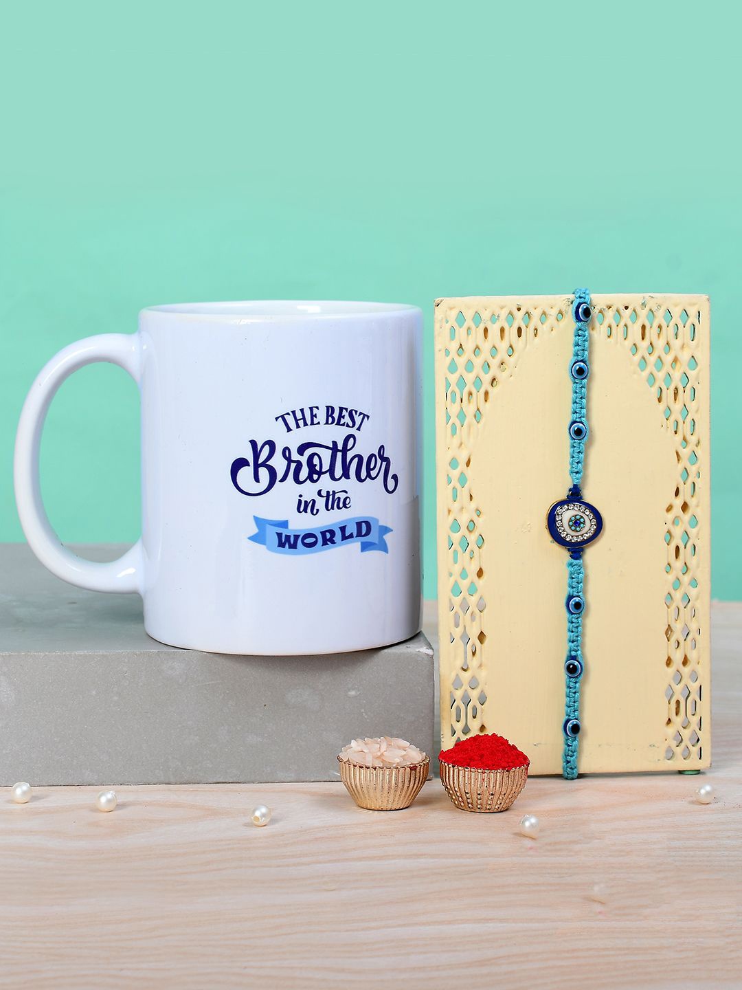 

Voylla Set of 2 Evil Eye Thread Rakhi With Mug, Blue