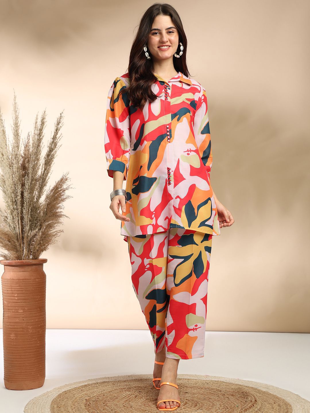 

BAESD Printed Shirt Collar Tunic With Trousers, Blue