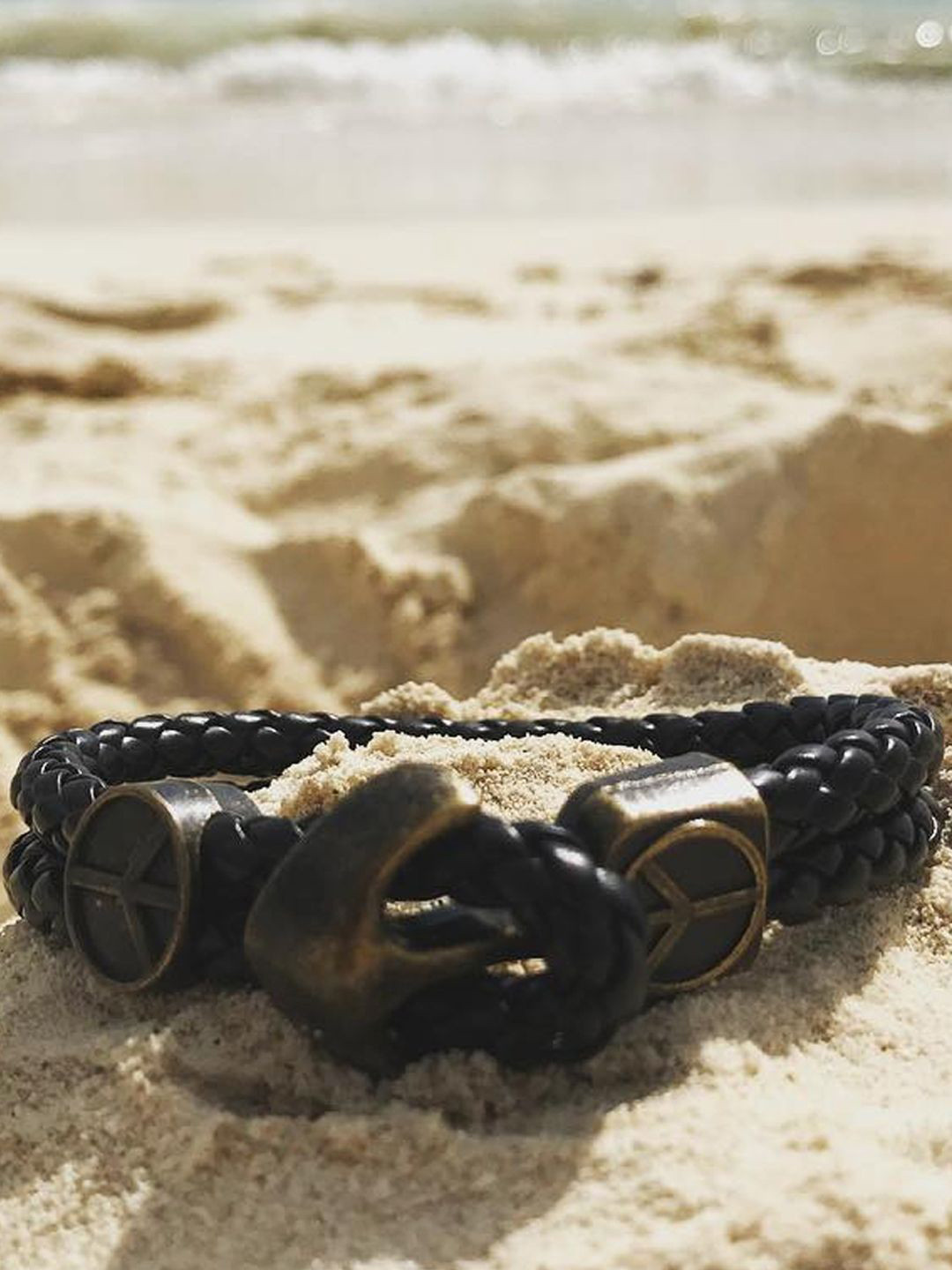 

Young & Forever Men Antique Anchor Leather Wraparound Bracelet, Black
