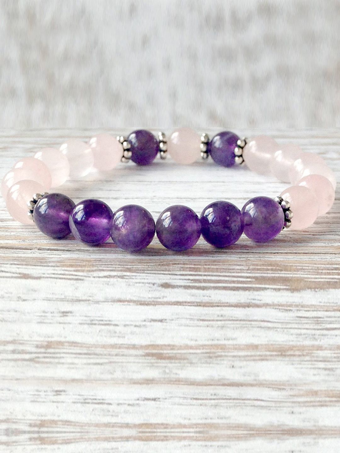

Young & Forever Unisex Amethyst Crystal Gem Stone Bracelet, Pink