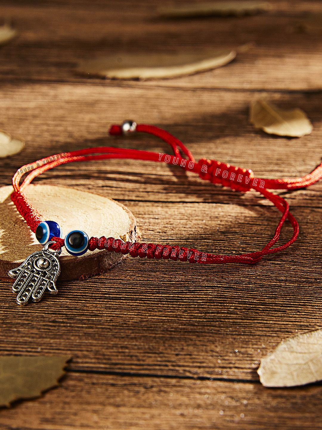 

Young & Forever Unisex Leather Evil Eye Hamsa Charm Bracelet, Red