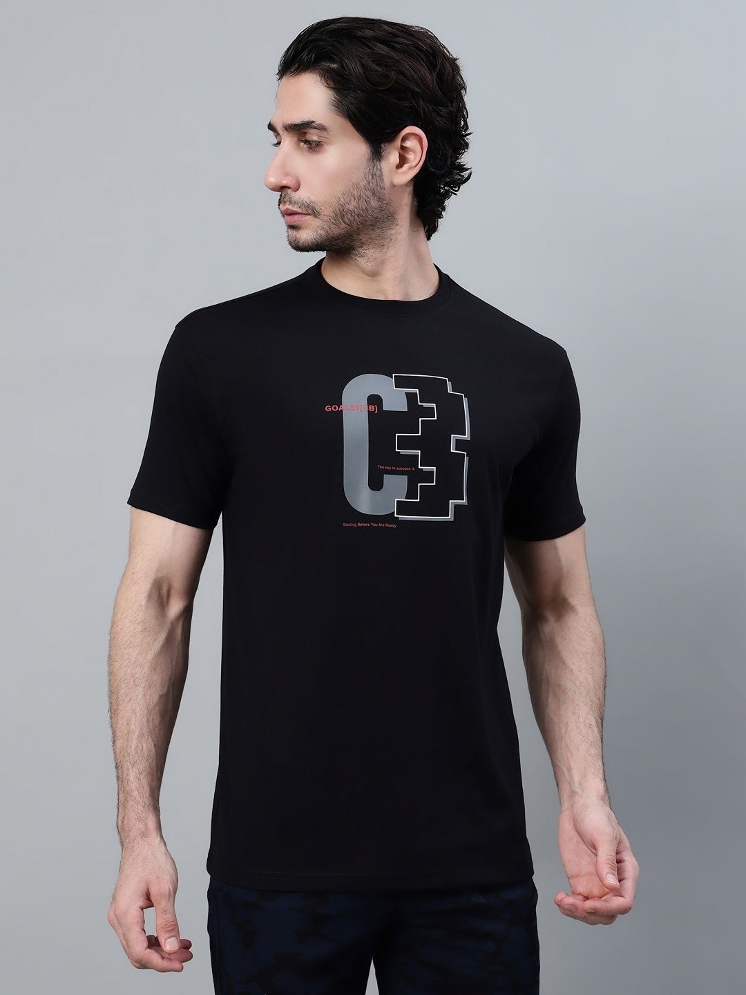 

Cantabil Men Graphic Printed Round Neck Cotton T-Shirt, Black