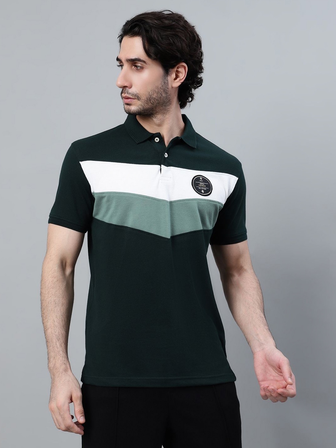 

Cantabil Men Colourblocked Polo Collar Cotton T-Shirt, Green