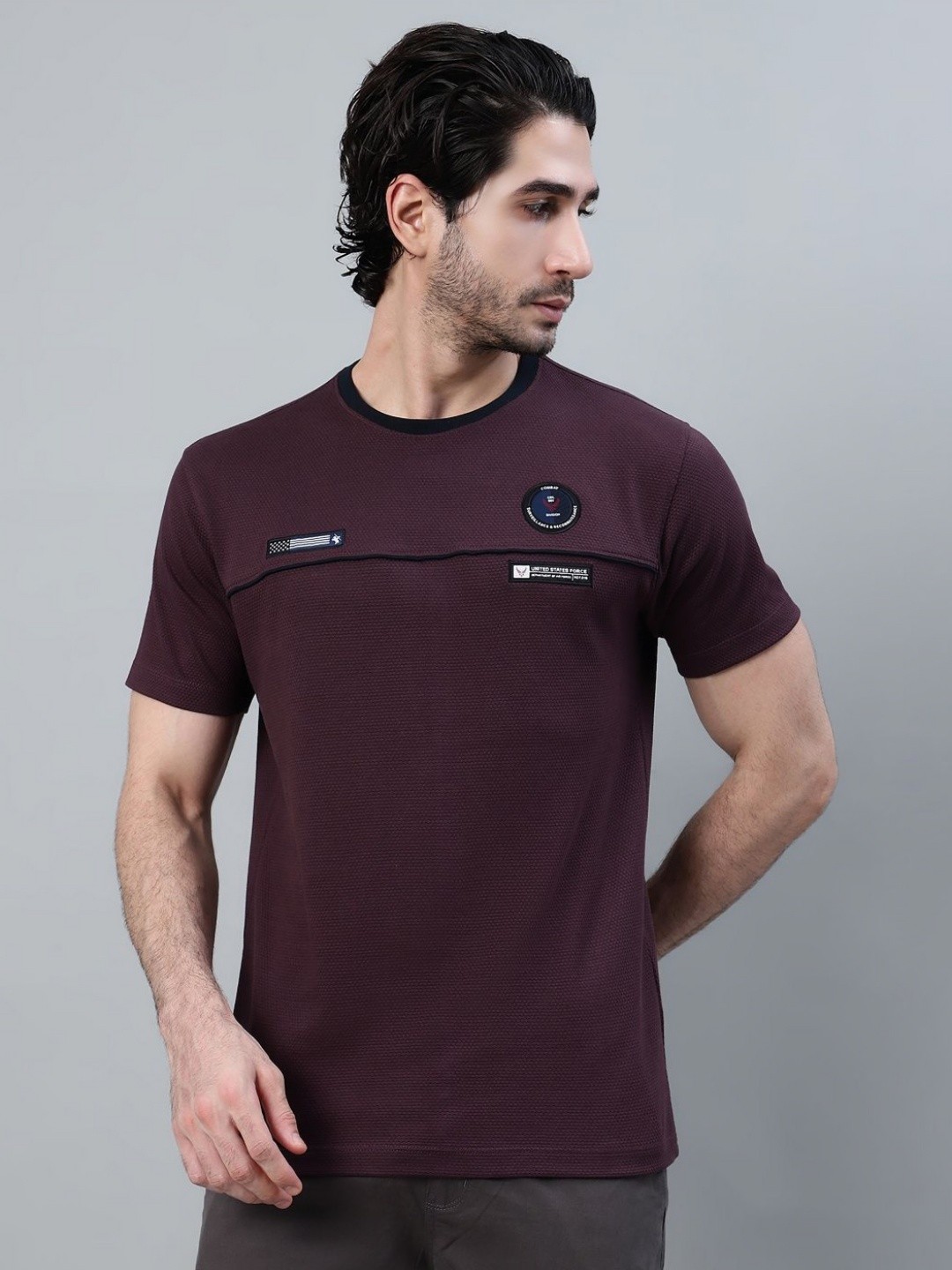 

Cantabil Men Solid Round Neck Cotton T-Shirt, Maroon