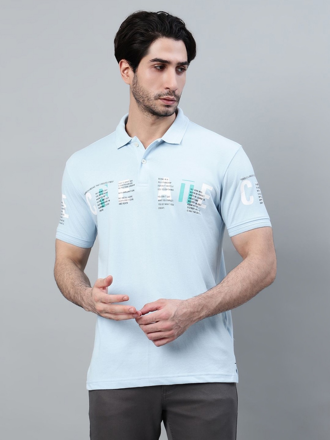 

Cantabil Men Printed Polo Collar Cotton T-Shirt, Blue