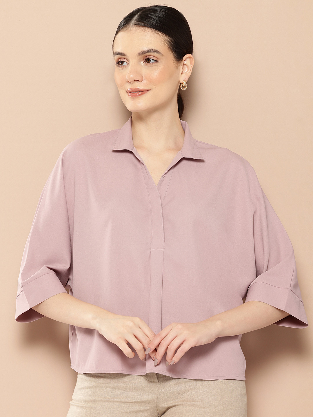 

Her by Invictus Women Solid Extended Sleeves Shirt Style Top, Lavender