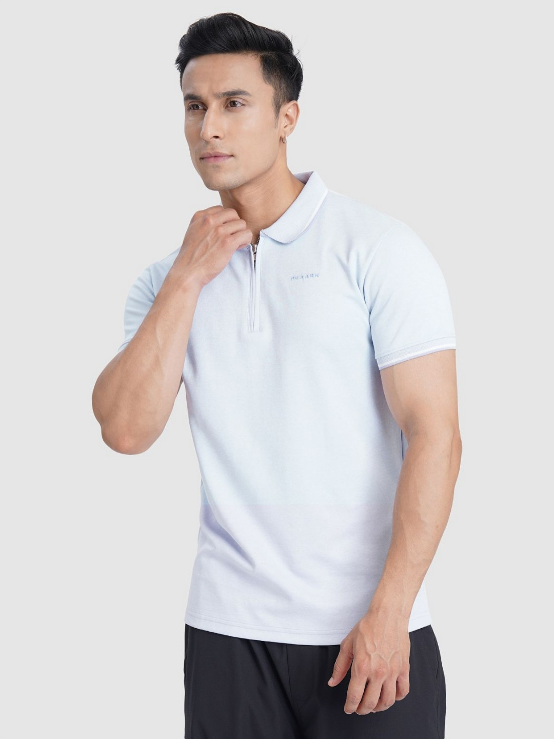 

FUAARK Men Moisture Wicking Solid Polo Collar Sports and Gym Slim Fit T-shirt, Mauve