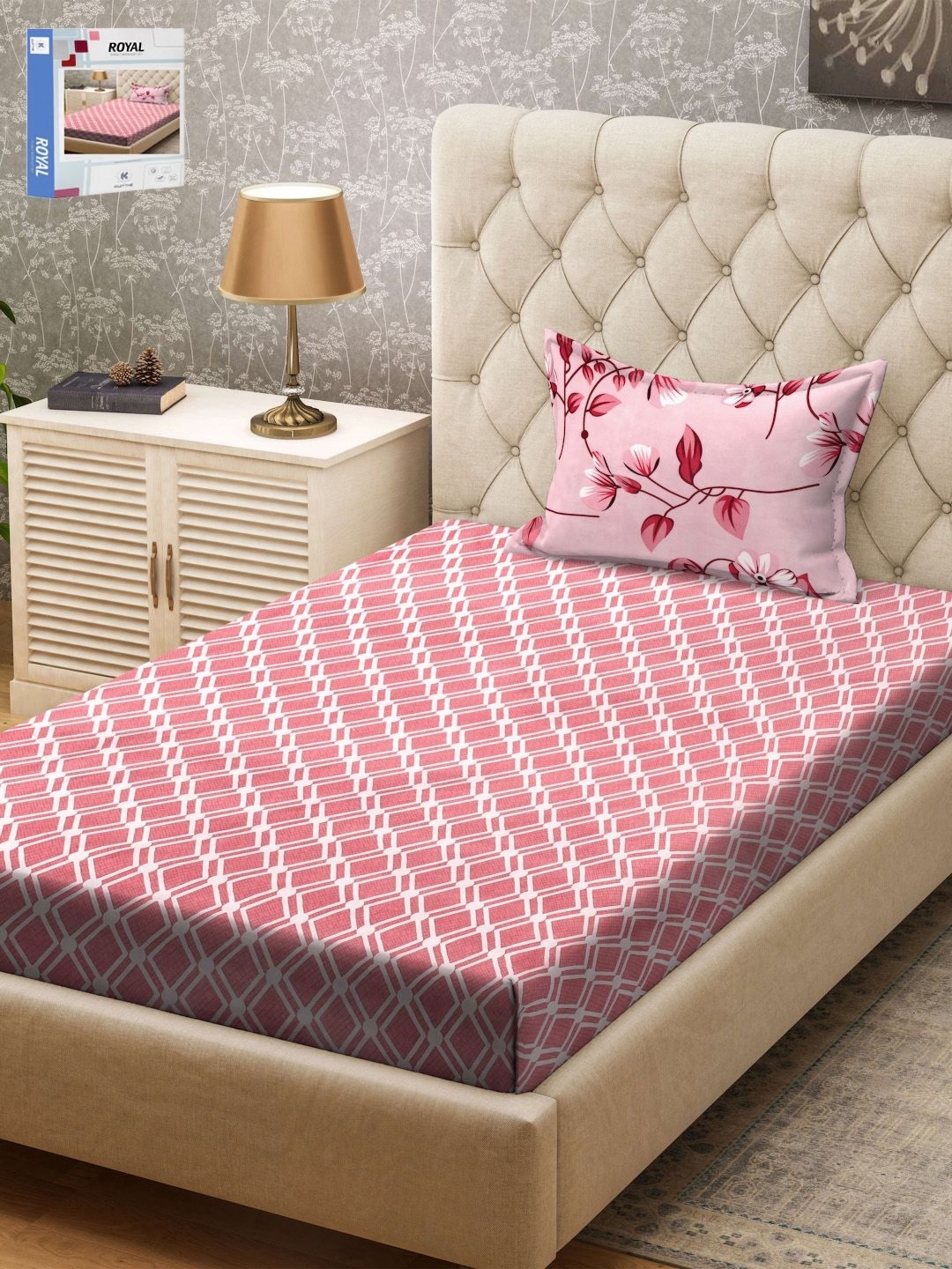

KLOTTHE Red & Pink Geometric Printed 300TC Single Bedsheet & Pillow Cover