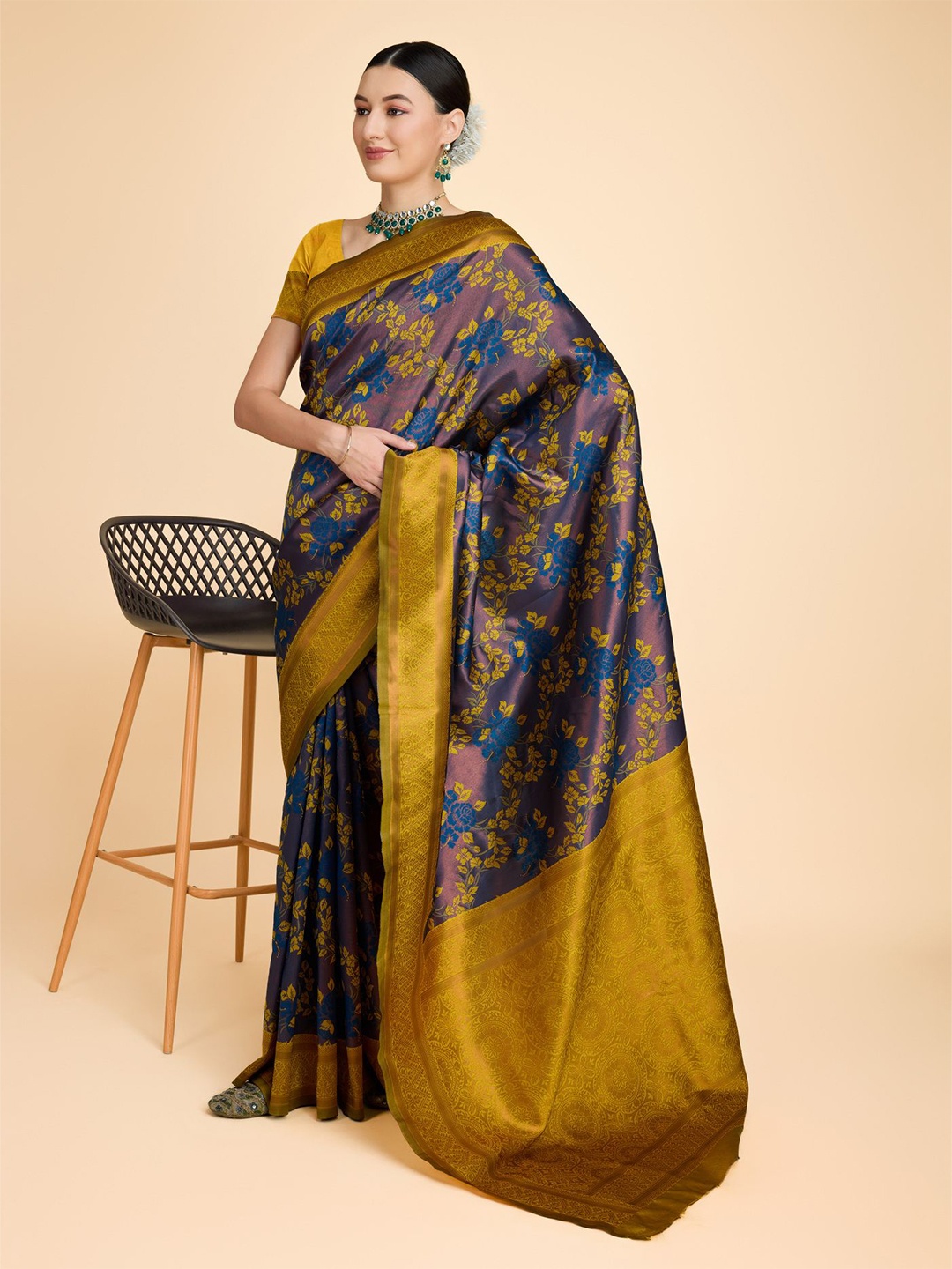 

COSBILA FASHION Woven Design Zari Banarasi Saree, Navy blue