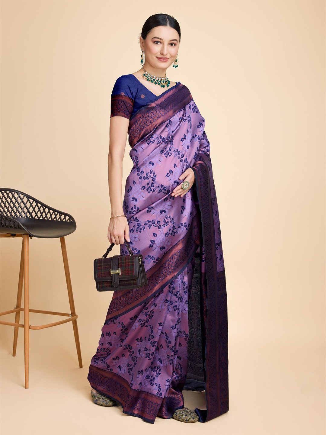 

COSBILA FASHION Woven Design Zari Banarasi Saree, Purple