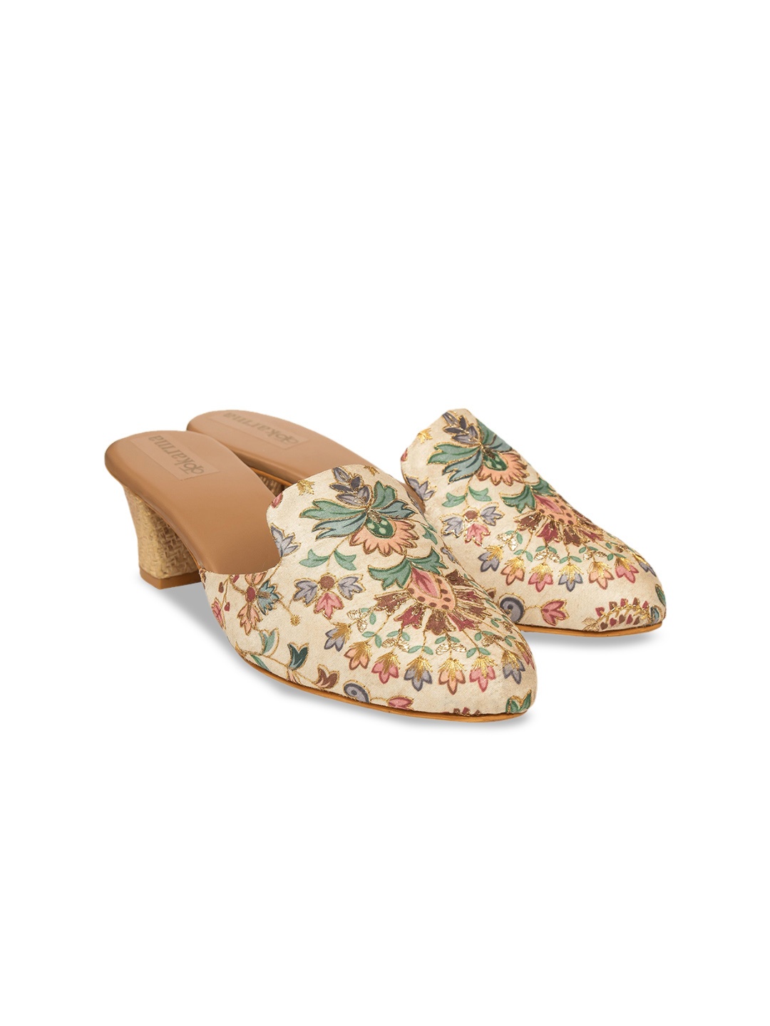 

Kkarma Printed PU Block Mules, Green