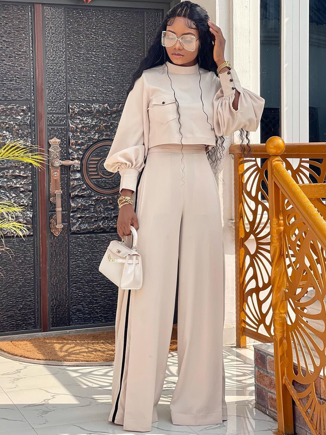 

MIAKEE High-Neck Top With Palazzos, Cream