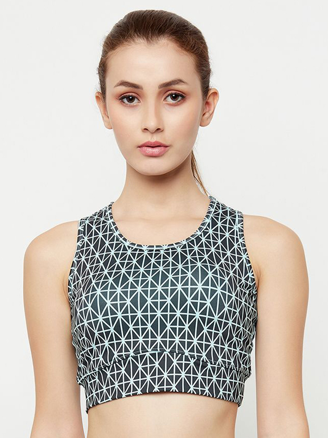 

VISO Geometric Printed Half Coverage Workout Bra, Blue