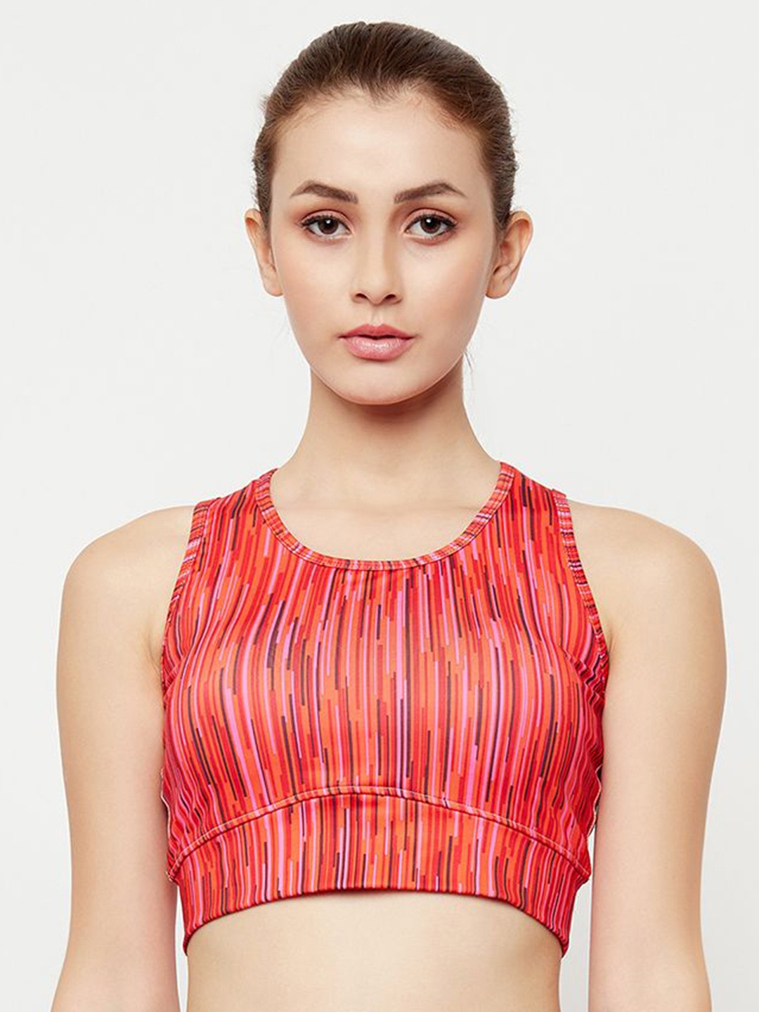 

VISO Striped Full Coverage Workout Bra, Red