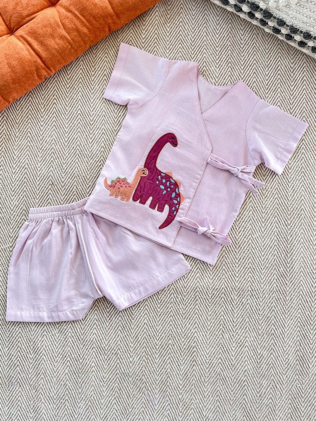 

Bhaakur Dino Kids Embroidered Pure Cotton Shirt with Shorts, Purple