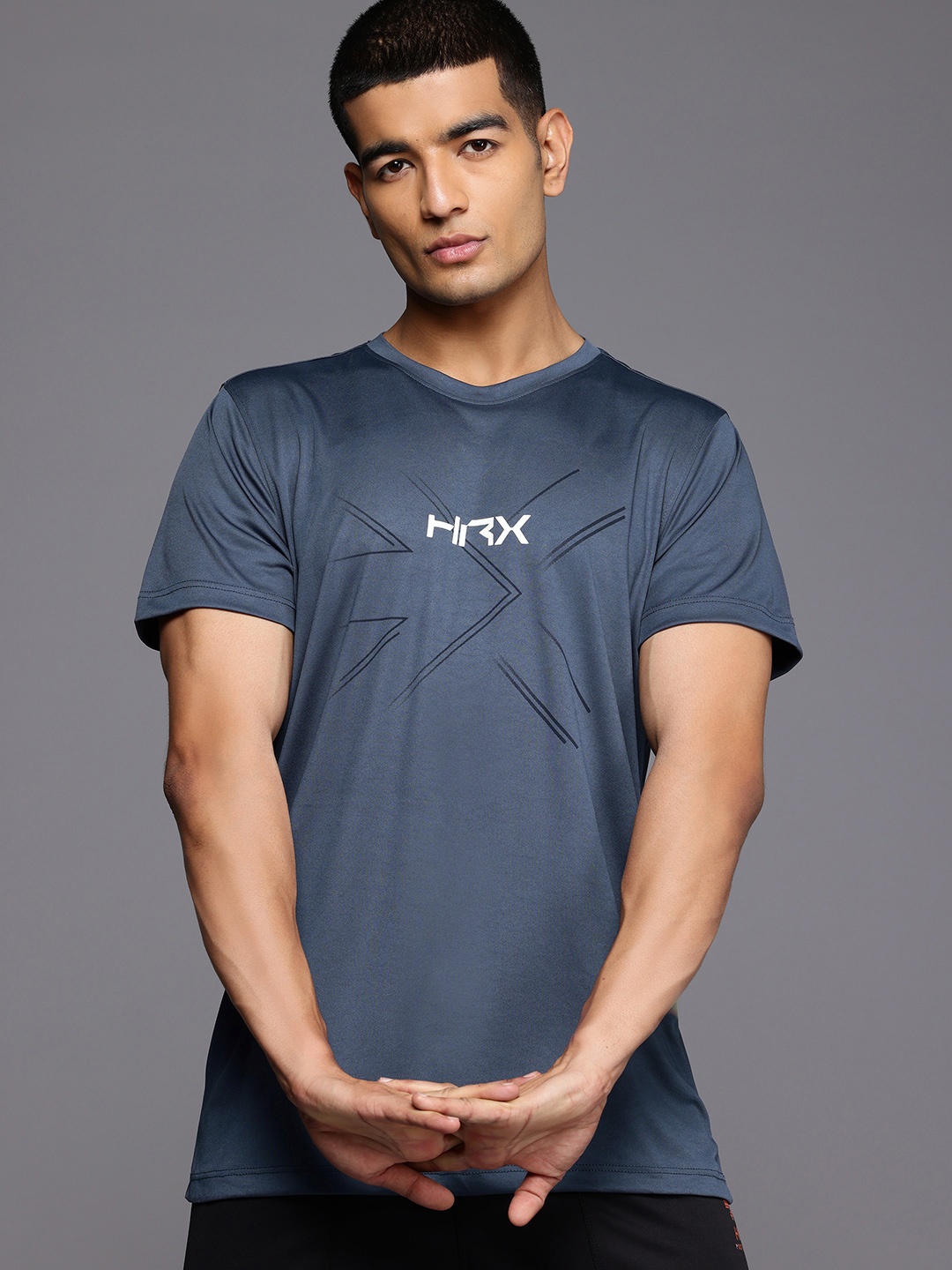 

HRX by Hrithik Roshan Rapid-Dry Brand Logo Printed Training T-shirt, Charcoal