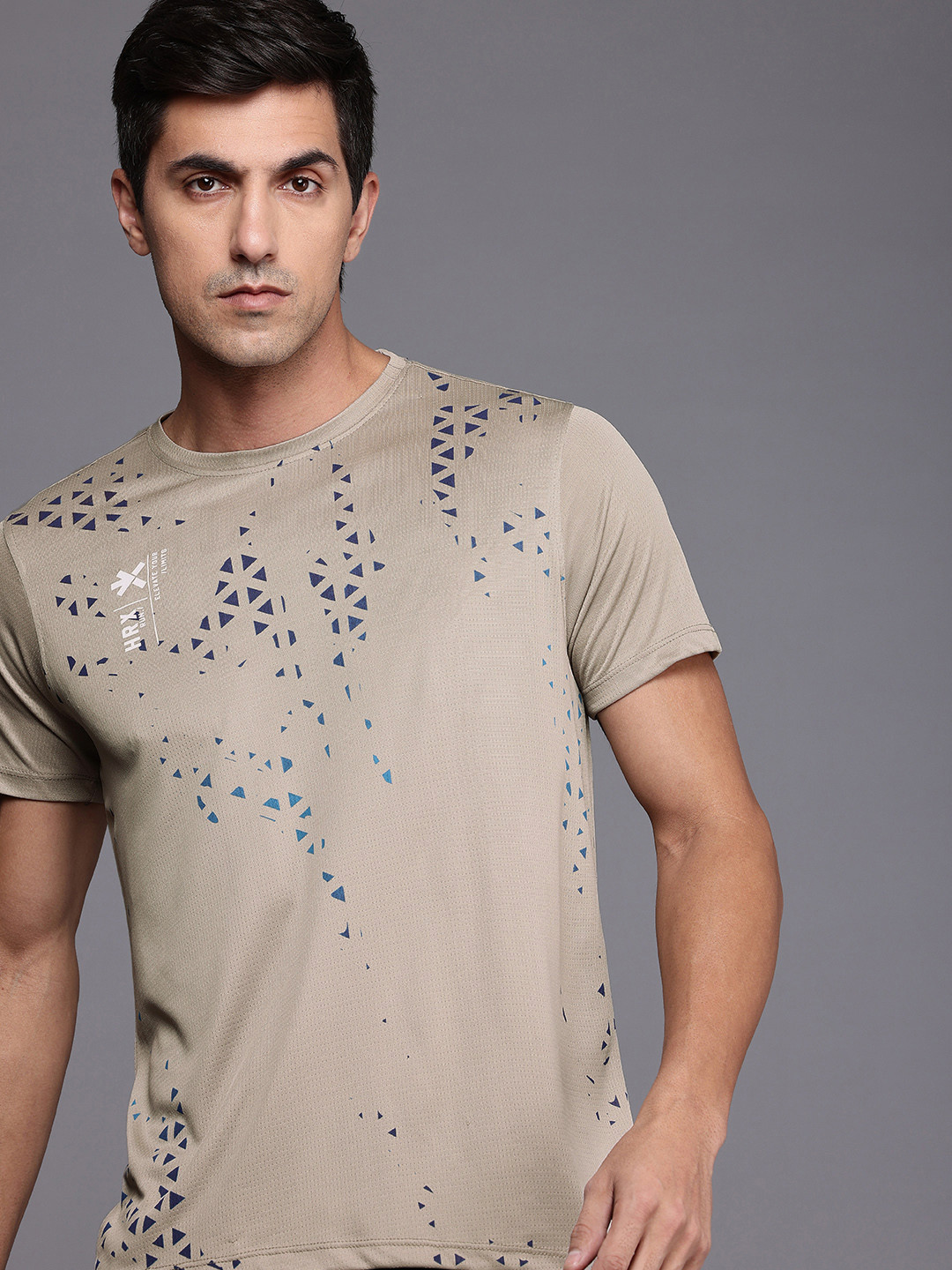 

HRX by Hrithik Roshan Rapid-Dry Antimicrobial Printed Running T-shirt, Grey