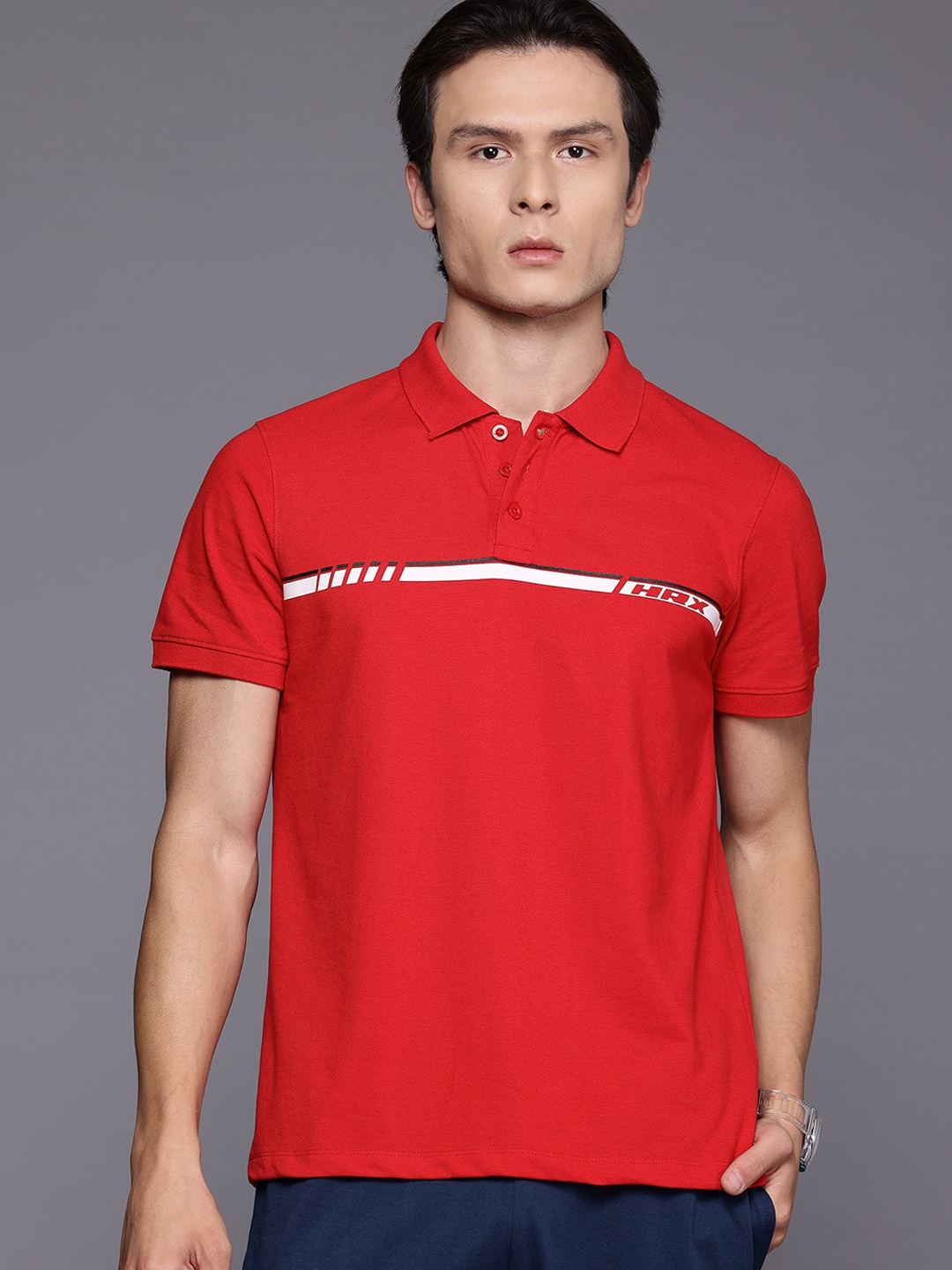 

HRX by Hrithik Roshan Men Striped Polo Collar T-shirt, Red