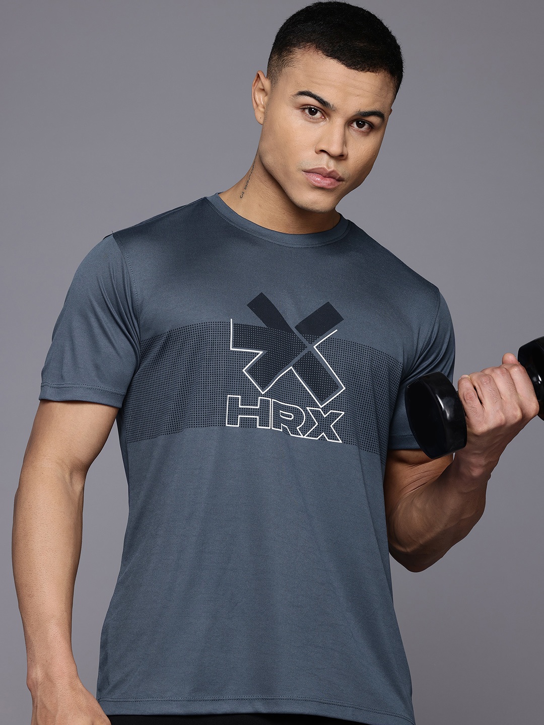 

HRX by Hrithik Roshan Men Brand Logo Printed Training T-shirt, Navy blue